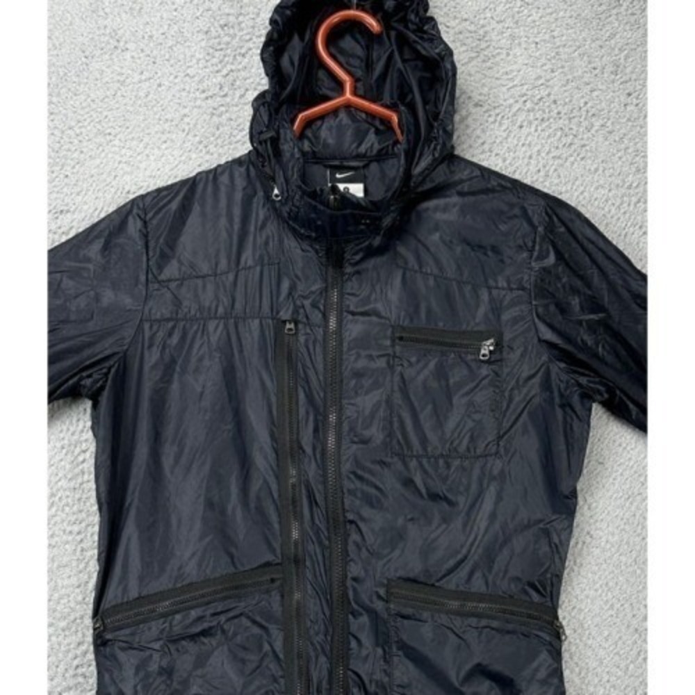 Nike Jacket Womens Small Black Nylon Full Zip Packable Hooded Lightweight Ladies